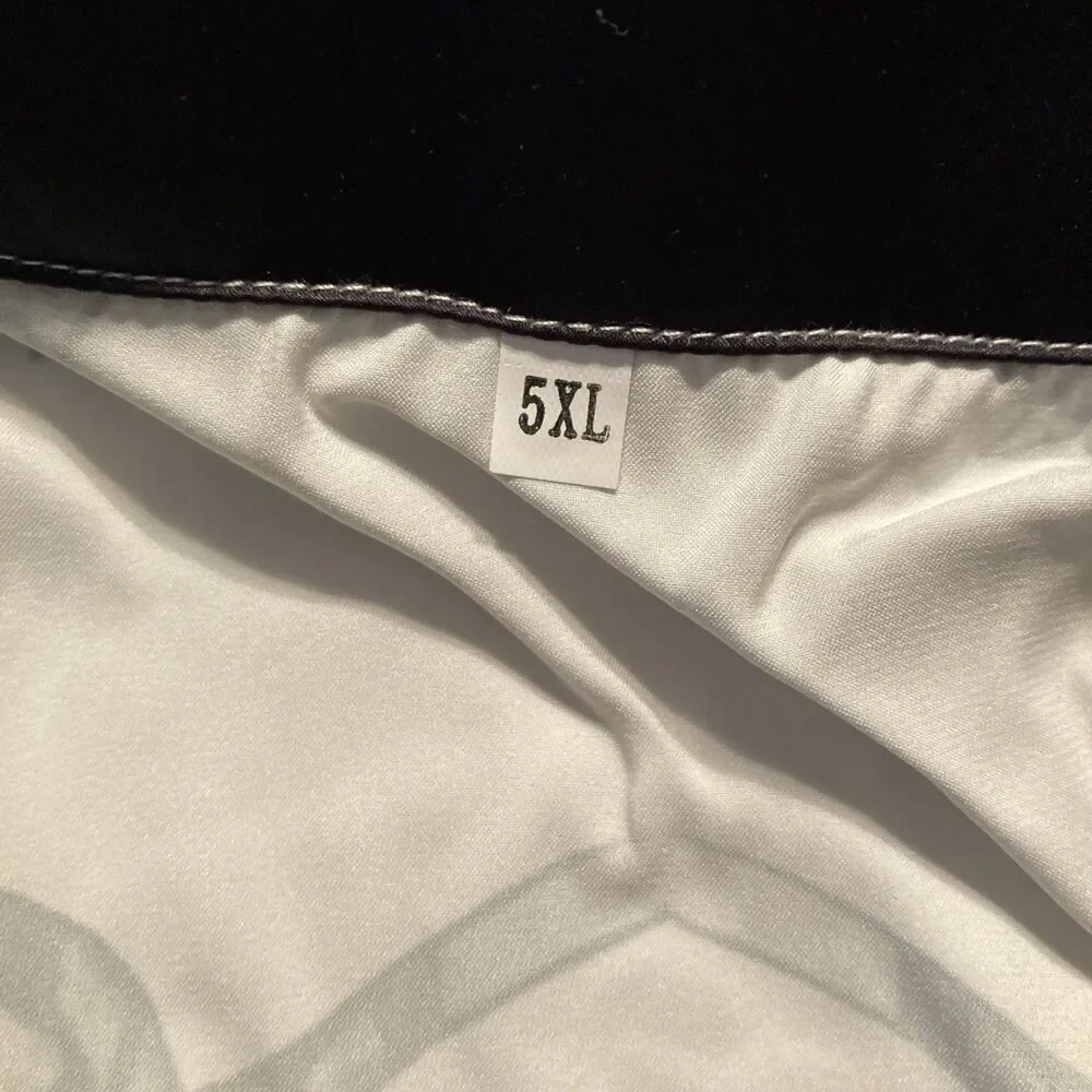 Custom Made Silk Like Lounge Shirt Size 5XL Geometric Design White/Black Classic - Picture 6 of 7